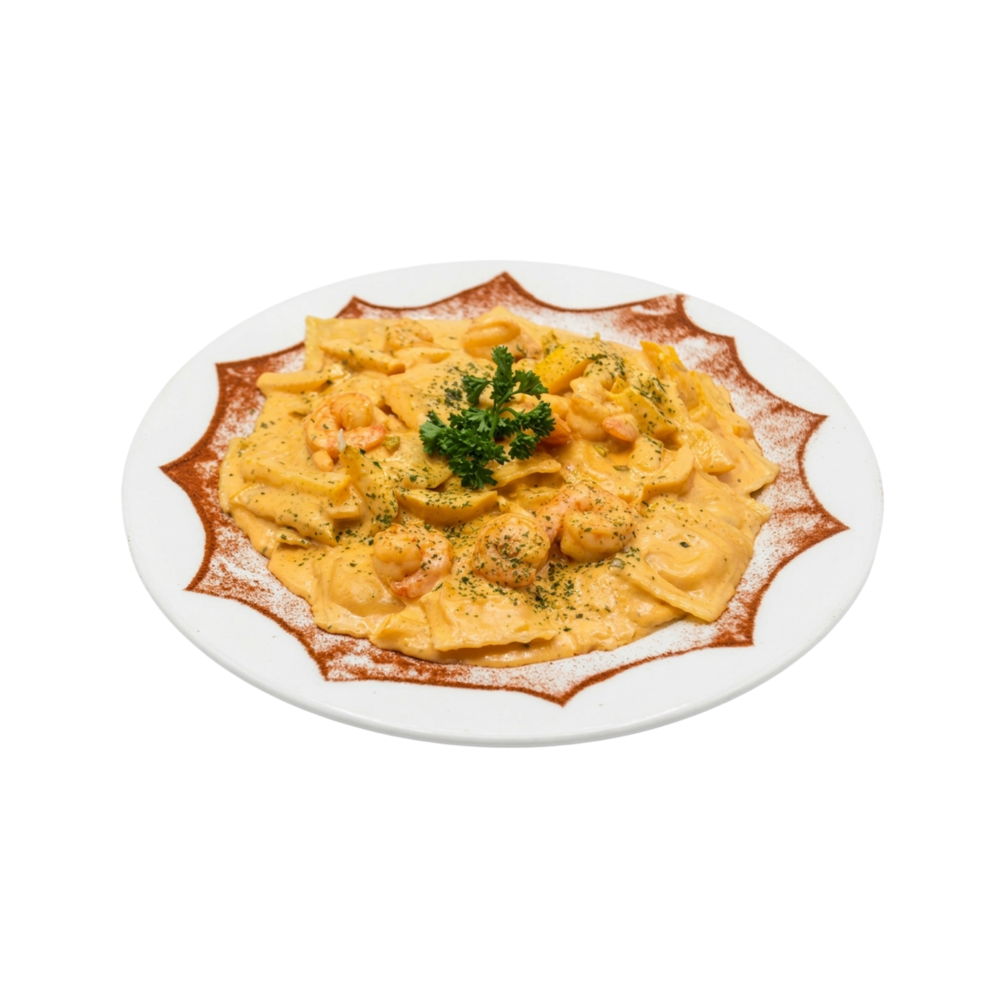 Ravioli cremoso con camarones